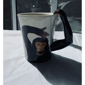 Pier One Monkey extended arm handle stoneware coffee mug